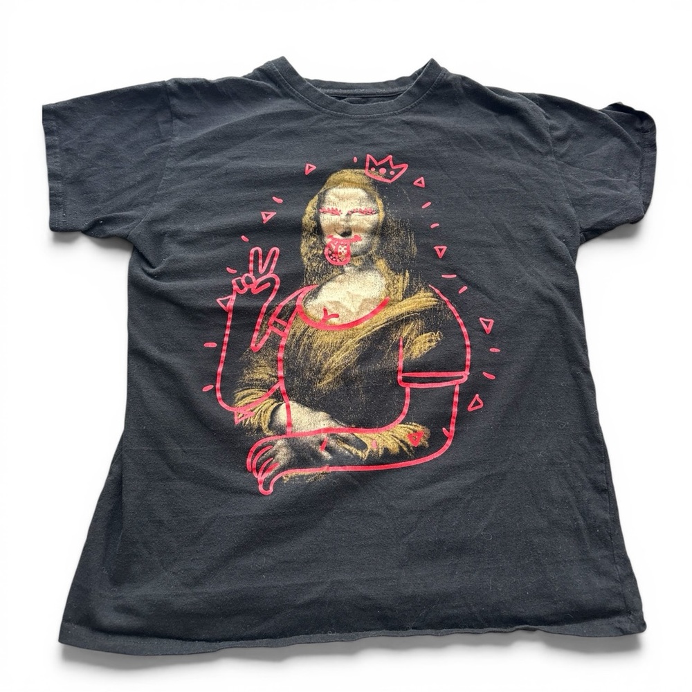 Brisco Mona Lisa Black Graphic T-Shirt Medium